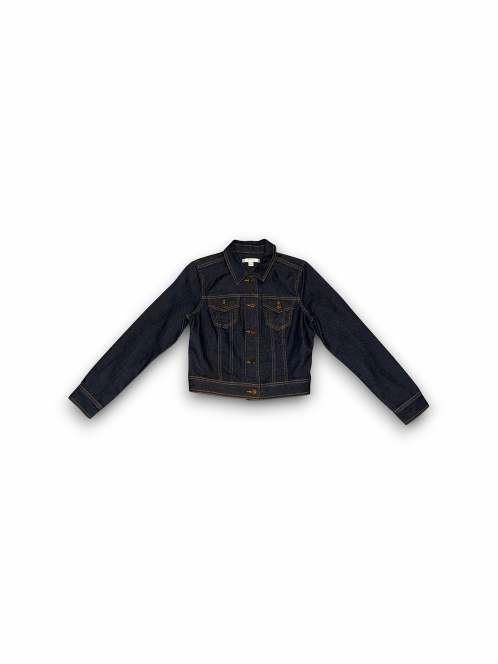 Liz Claiborne Denim Jacket Button Front Pockets Collared Dark Blue Short Women